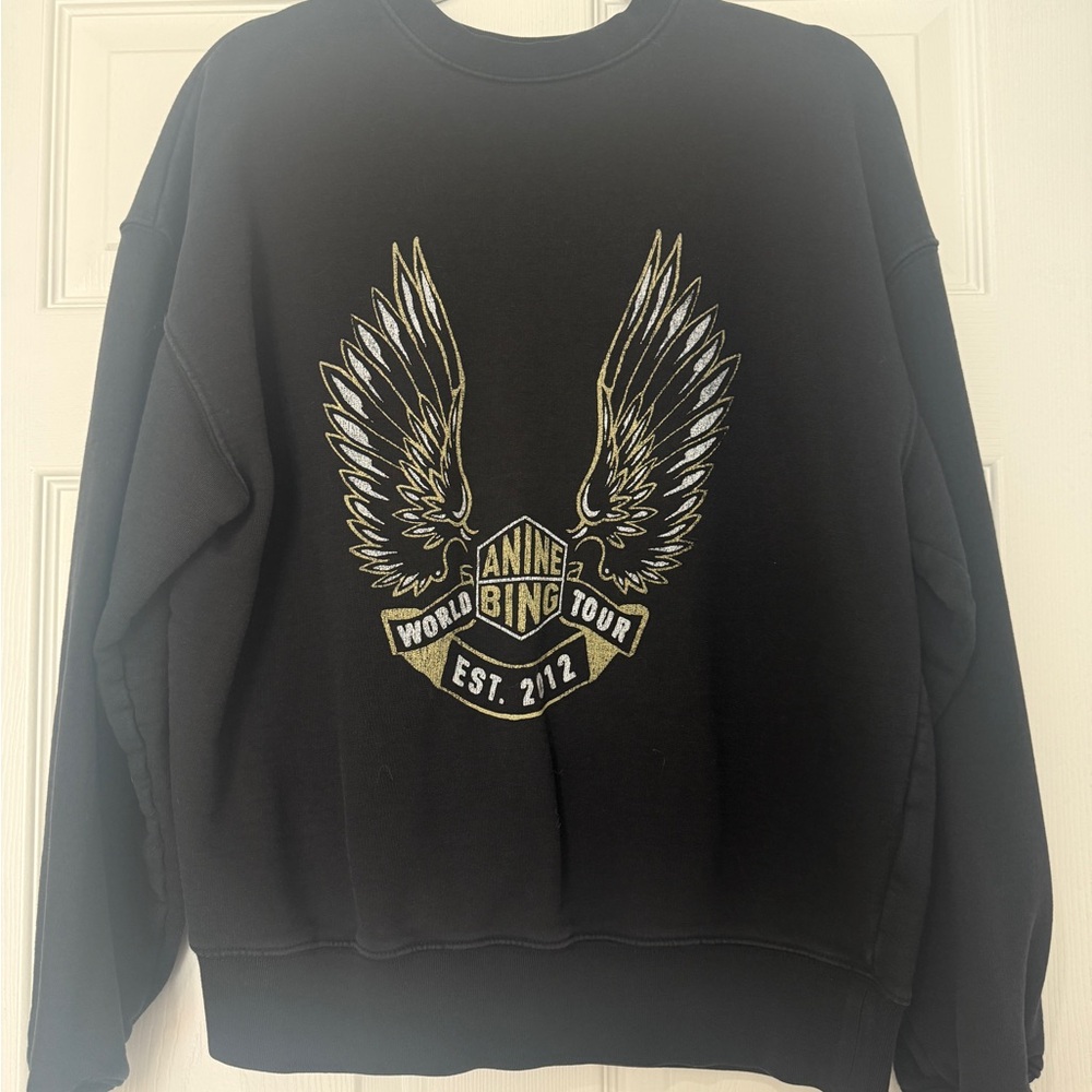 Anine Bing Black Graphic Crewneck Sweater